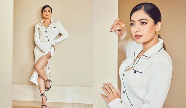 Rashmika Mandanna's Prim White Shirt And Maxi Skirt Set Comes With A Surprising Slit For Goodbye Promotions