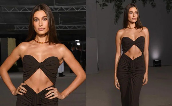 We're Certain You Haven't Laid Eyes On A Strapless Black Cutout Gown Quite As Chic As Hailey Bieber's