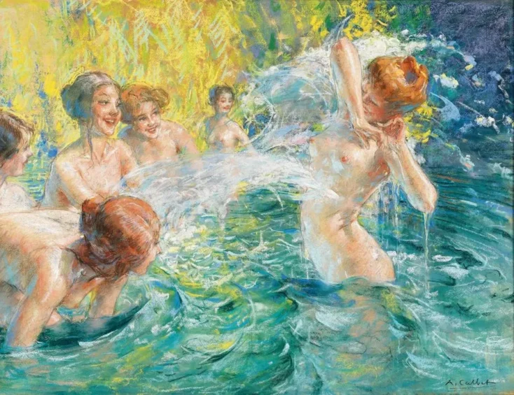 Summer joys on the river. Painting by Antoine Calbet